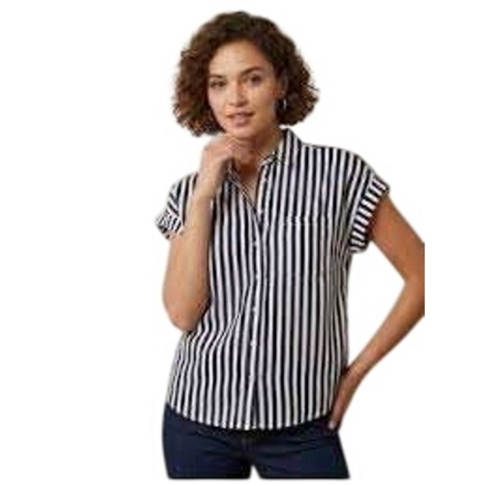 Jane + Delancey Women Top S Navy White Breton Stripe Nautical Casual Lightweight